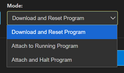 Debug Mode selection