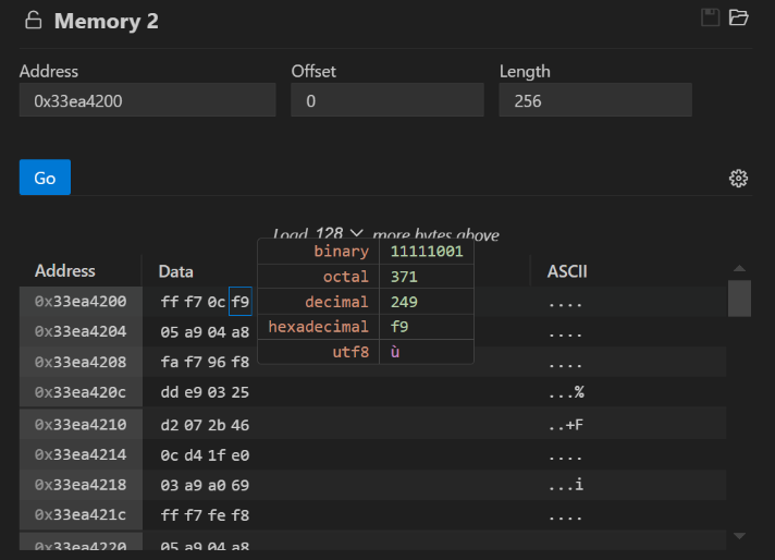 Memory display in multiple formats