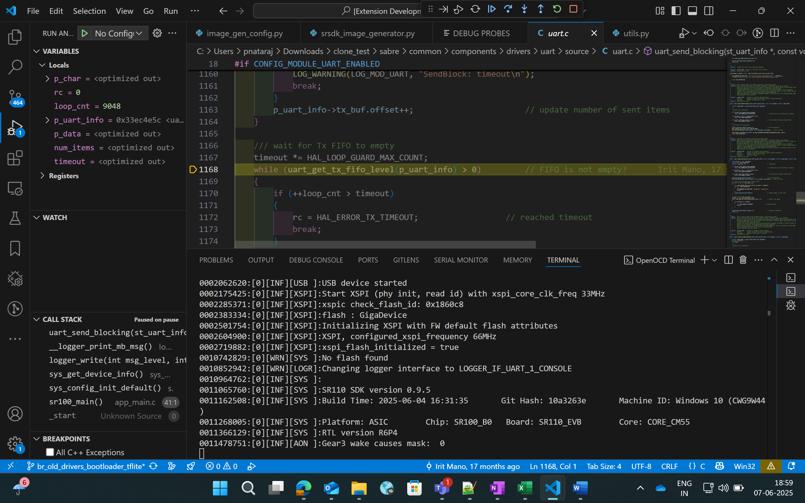 Viewing logs in OpenOCD terminal