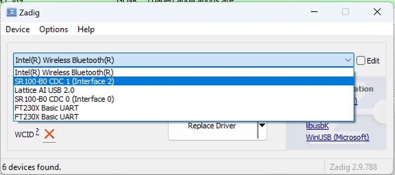 Zadig - Device Selection