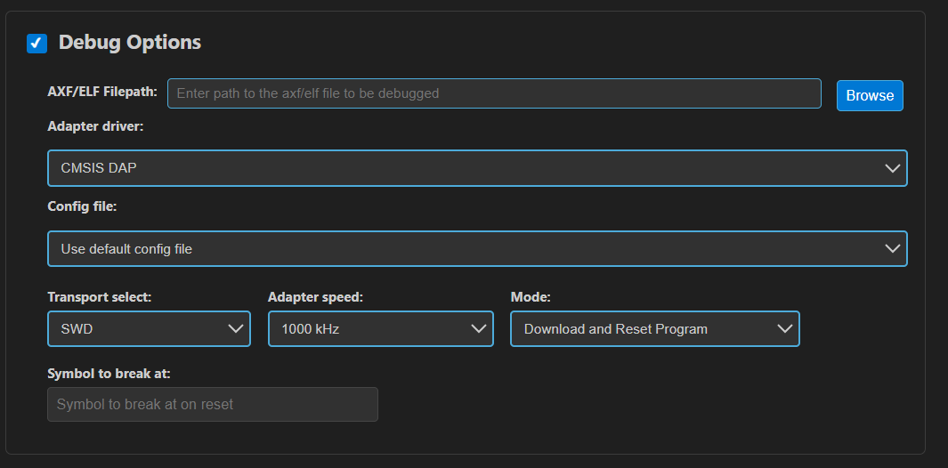 Debug Options Panel