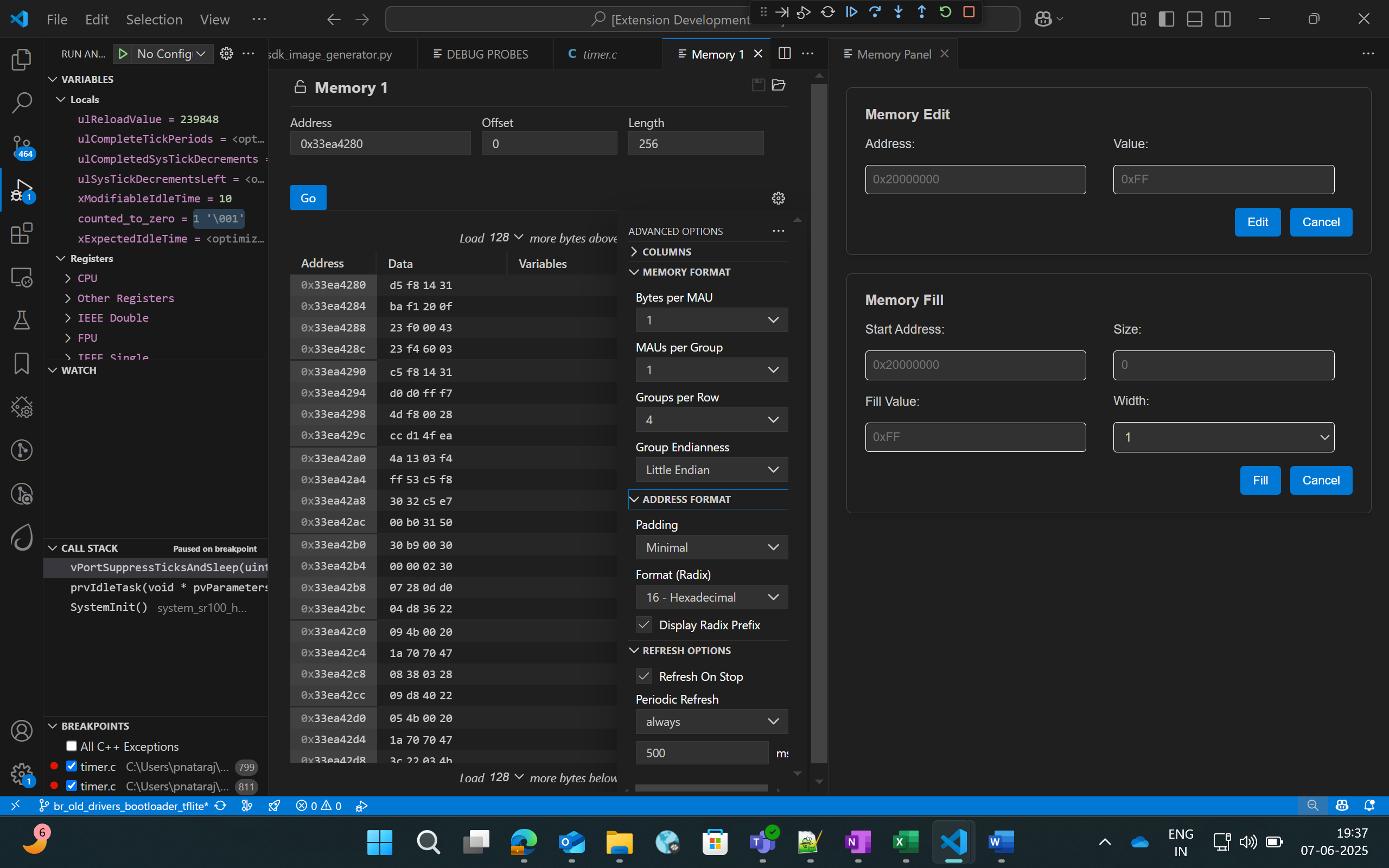 Memory Edit and Fill panel
