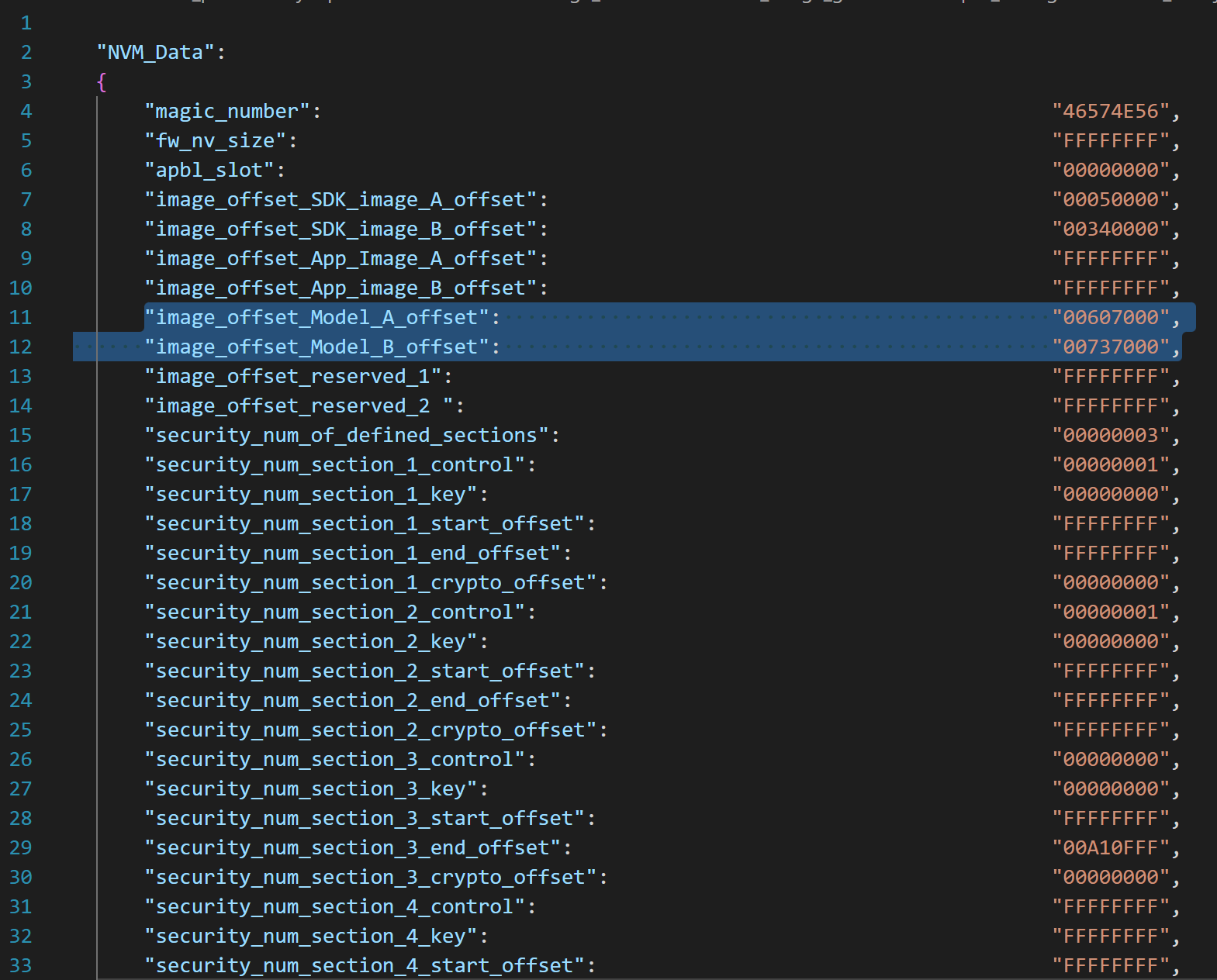 NVM Data Offsets