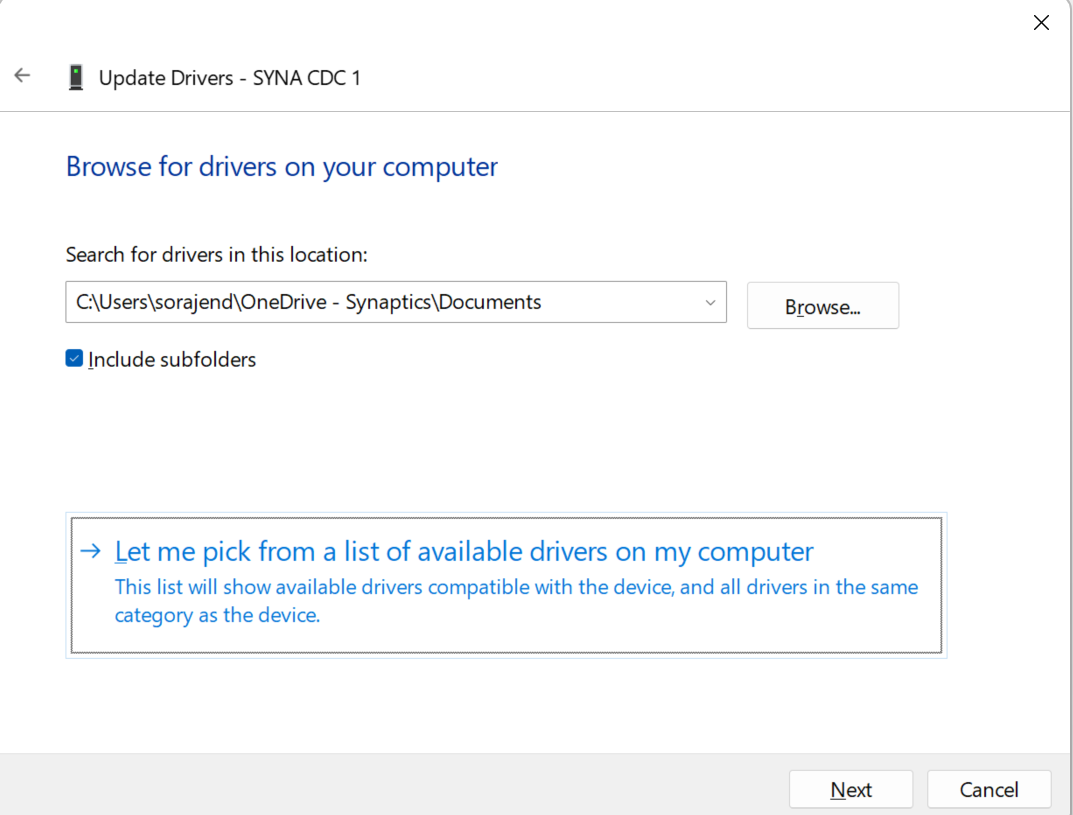 Let me pick from available driver from my computer